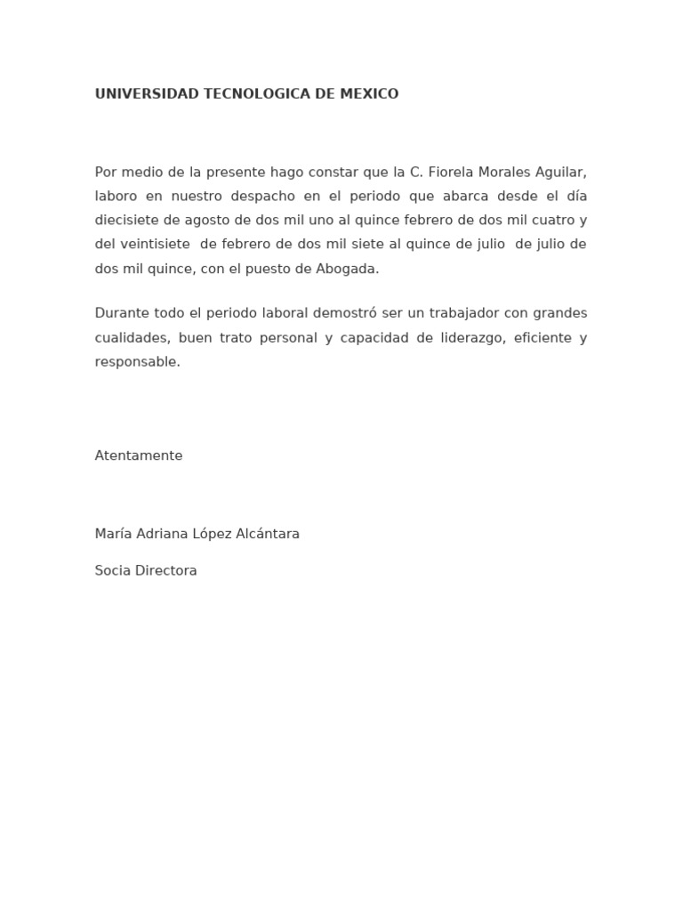 Constancia Laboral de Fiorela Morales | PDF