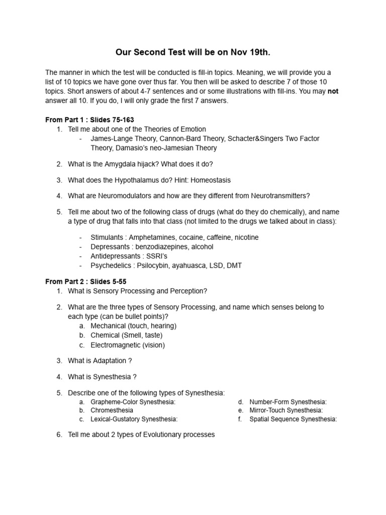 Second Test Topics Overview and Guidelines | PDF