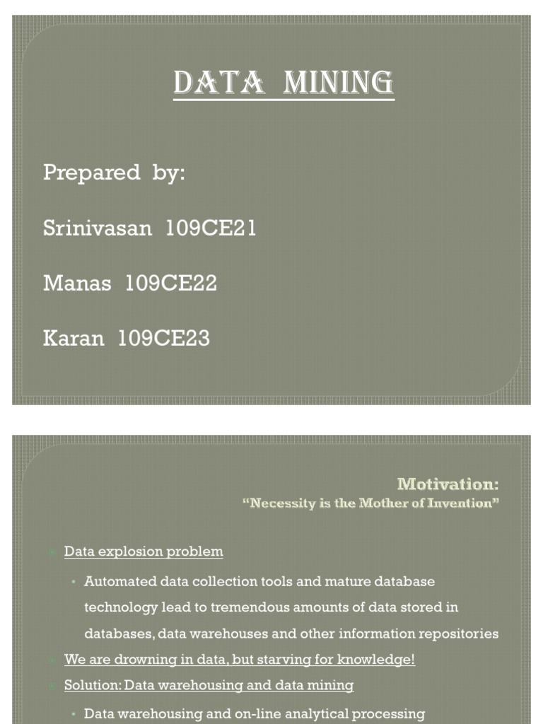 Data Mining Presentation Overview | PDF | Data Mining | Data Warehouse