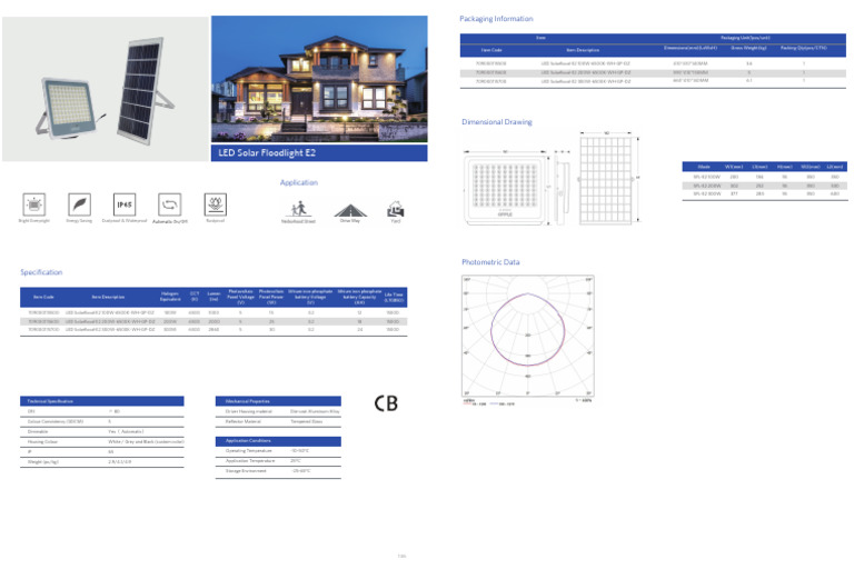 LED Solar Floodlight E2 Specifications | PDF | Electricity
