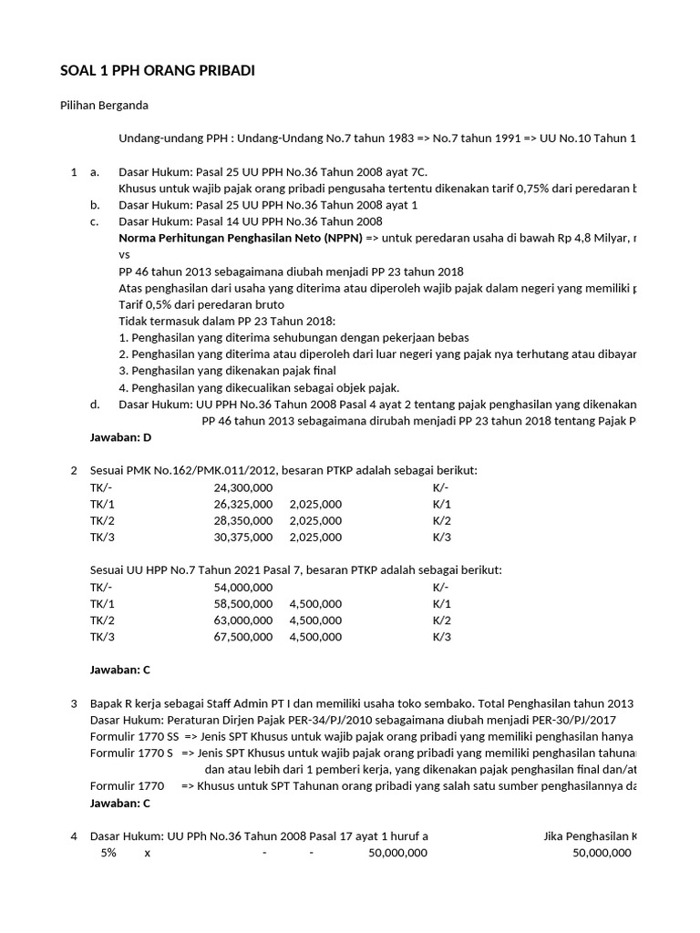 Soal Pajak Penghasilan Pribadi Pdf
