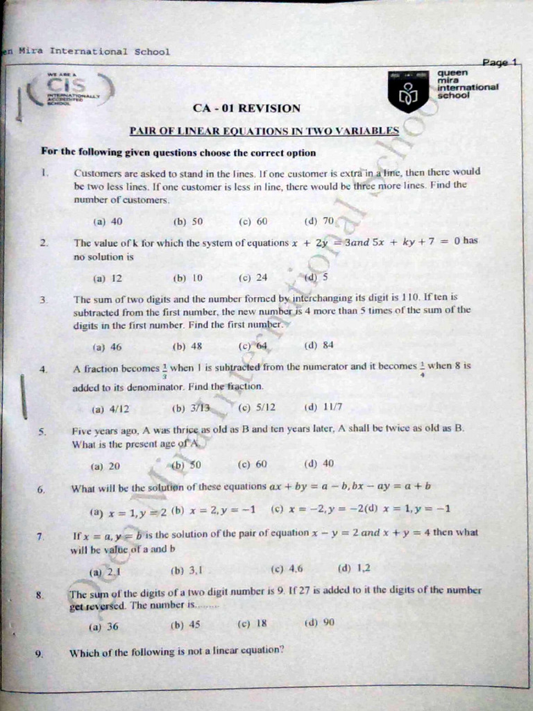 Maths CA Worksheet | PDF
