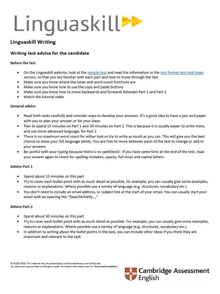 Linguaskill Writing Test Tips | PDF | Cognitive Science | Cognition