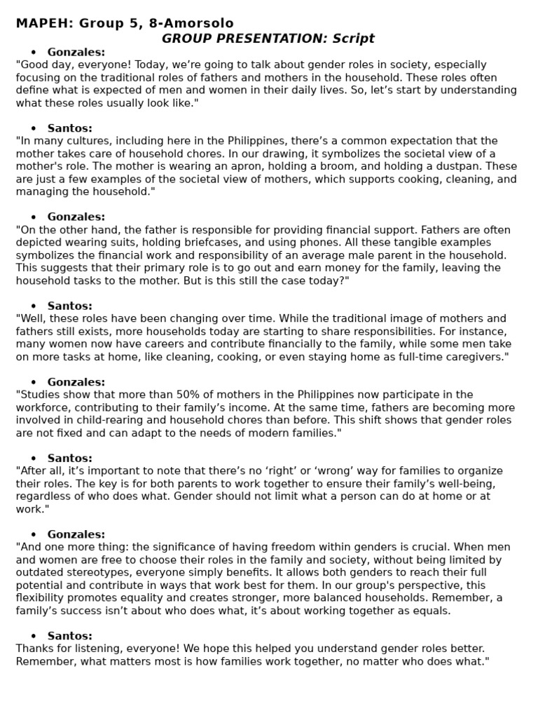 Group 5 Script | PDF | Gender Role | Mother