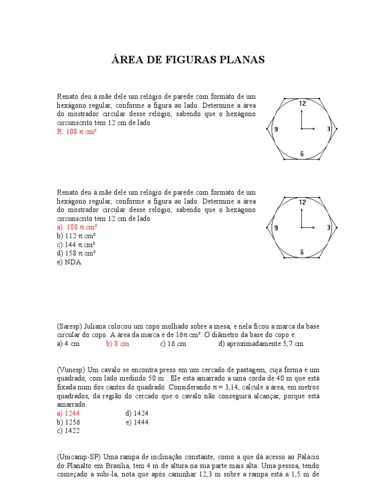 Área de Hexágono e Círculo | PDF | Pi | Geometria do Plano Euclidiano