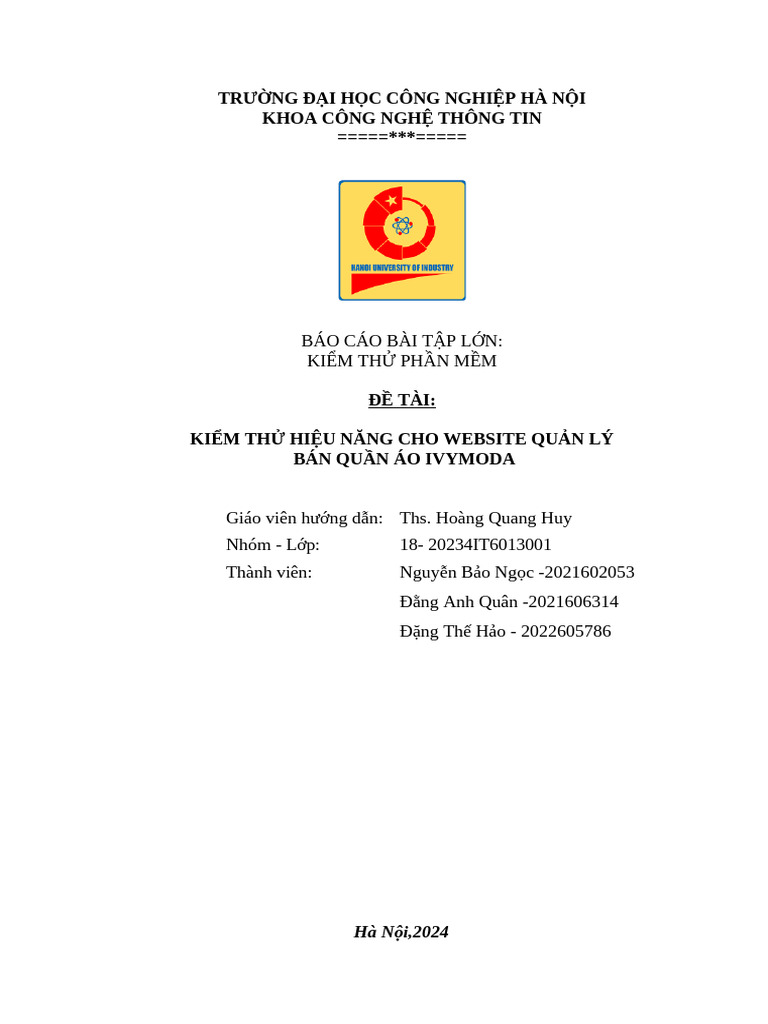 Nhom18 - Kiểm Thử Hiệu Năng Cho Website Quản Lý Bán Quần Áo Ivymoda | PDF