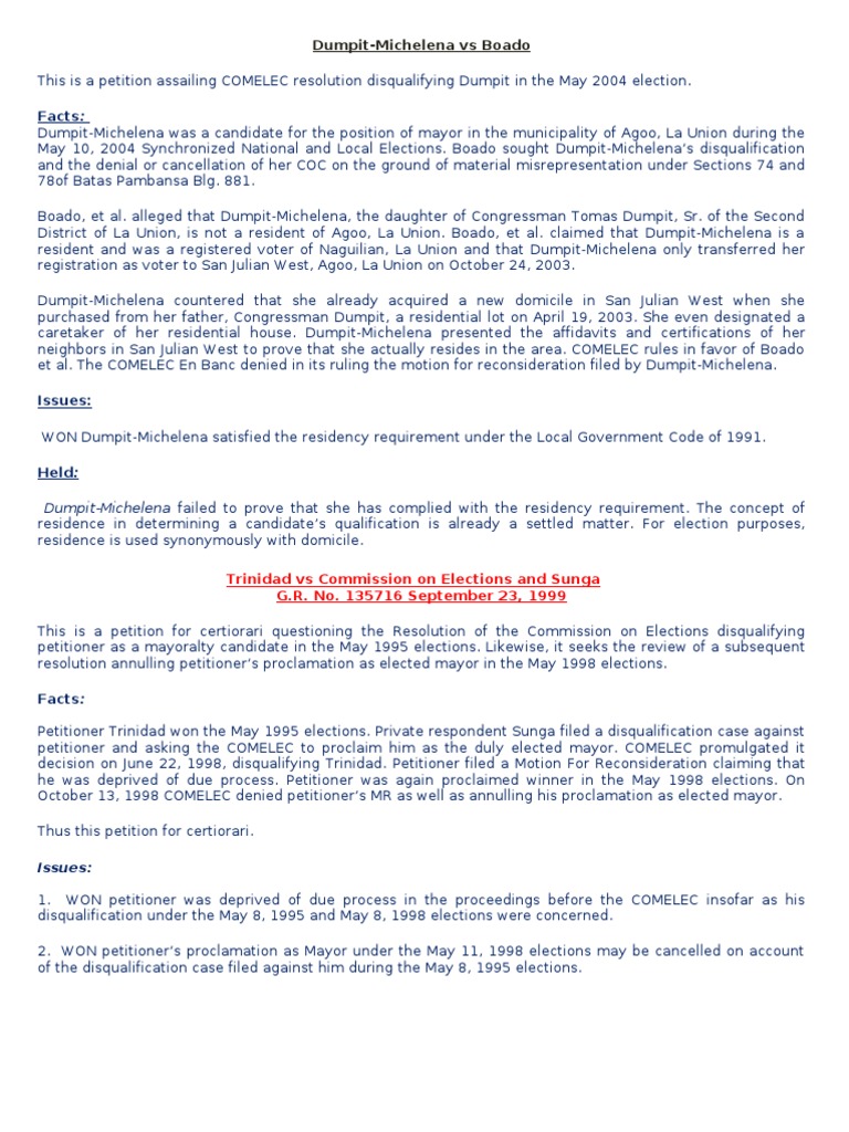 Case Digest Misrepresentation Commission On Elections (Philippines)