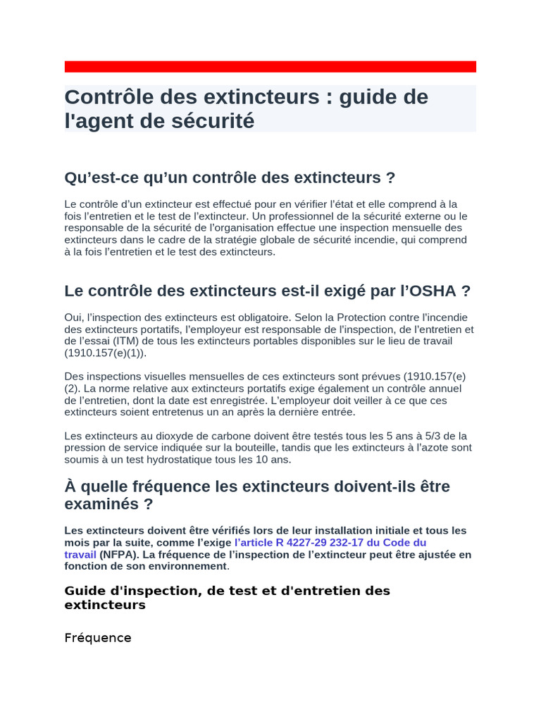 Guide de contrôle des extincteurs | PDF
