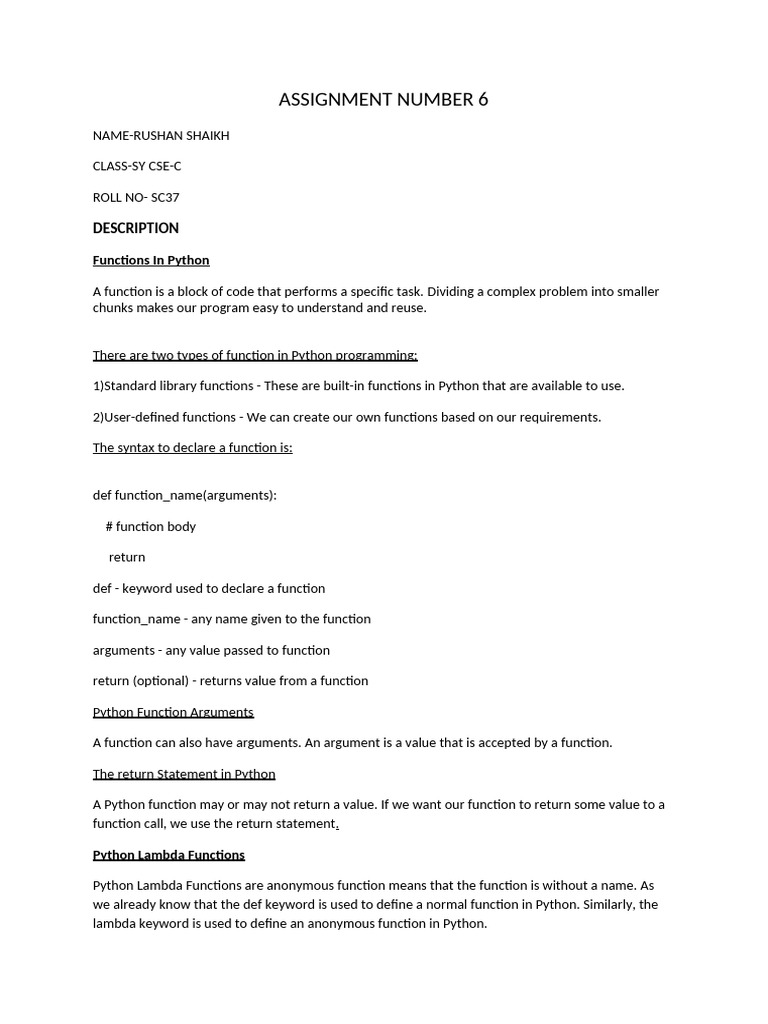 SC37 Rushan Shaikh Assign.6 | PDF | Anonymous Function | Parameter ...