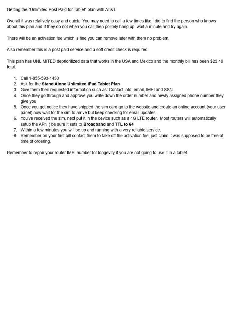 AT&T Post Paid Ipad Plan | PDF