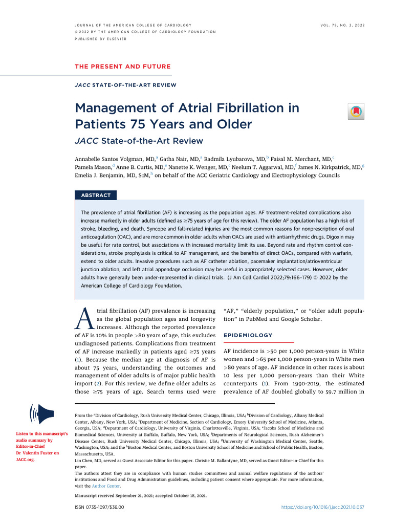Volgman Et Al 2022 Management of Atrial Fibrillation in Patients | PDF ...