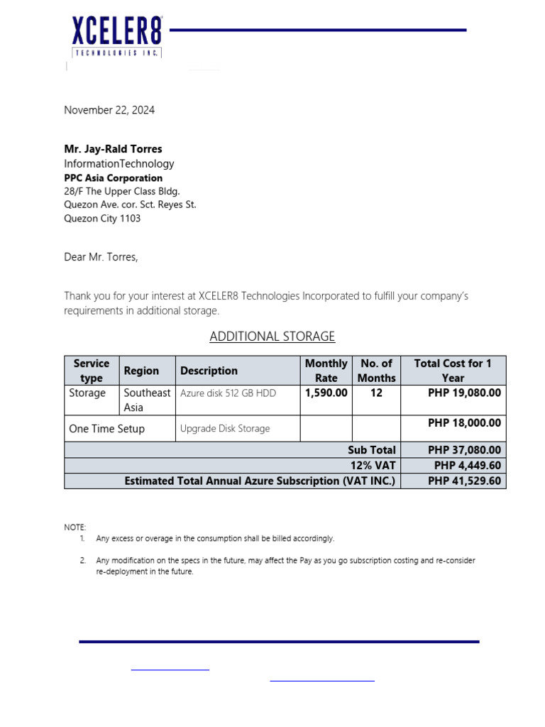 Additional Storage Proposal For PPC 22nov2024 | PDF | Bankruptcy | Per Diem