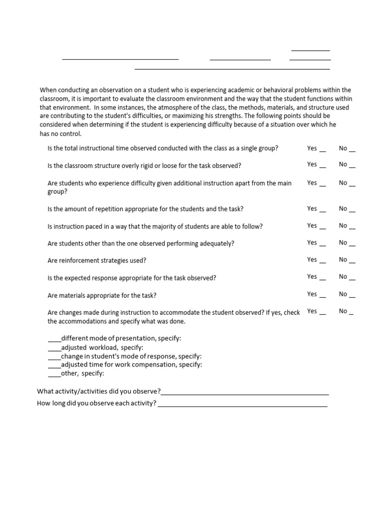 Classroom Behavior Observation Guide | PDF | Speech | Anger
