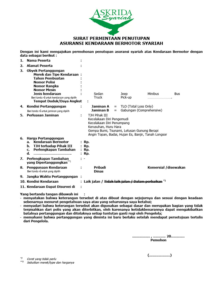 Sppa Kendaraan Form Askrida | PDF
