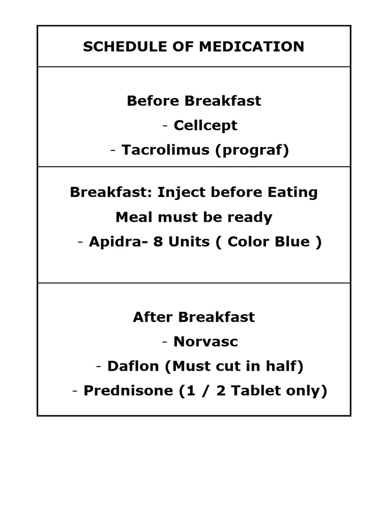 Daily Medication Schedule and Instructions | PDF