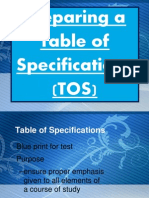 Preparing A Table of Specifications (TOS)