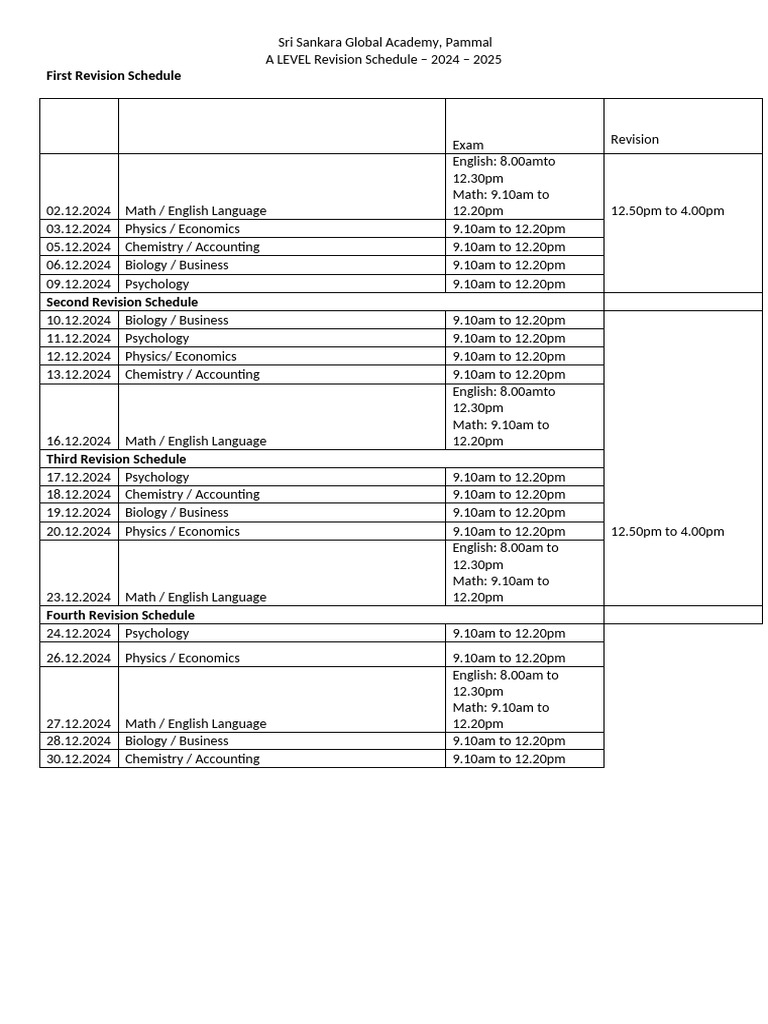 A Level Revision Schedule 2024-2025 | PDF | Science