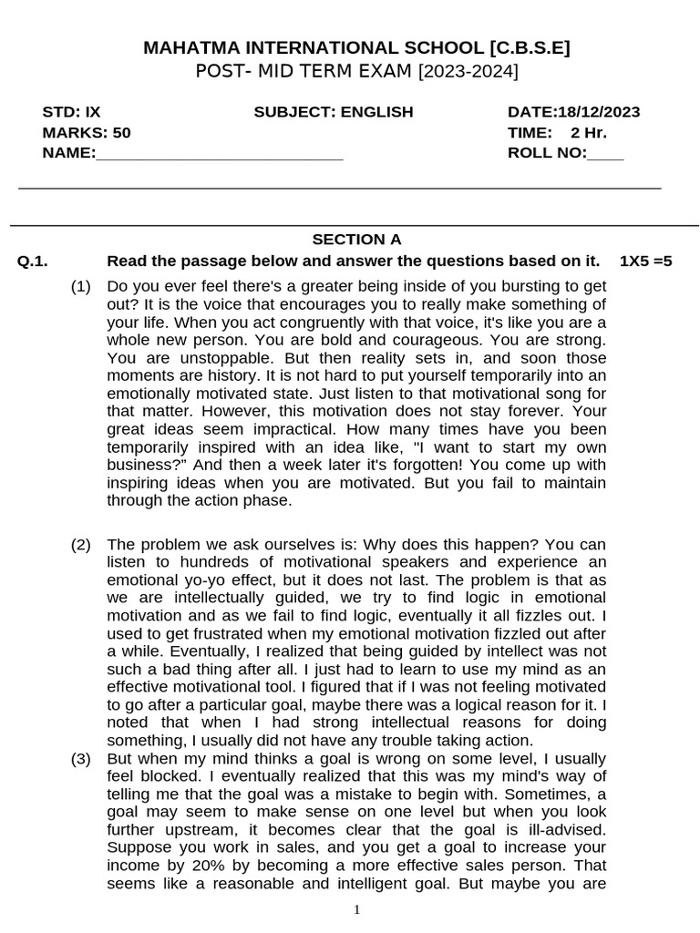 9th English Post Midterm | PDF | Speed Limit | Mind