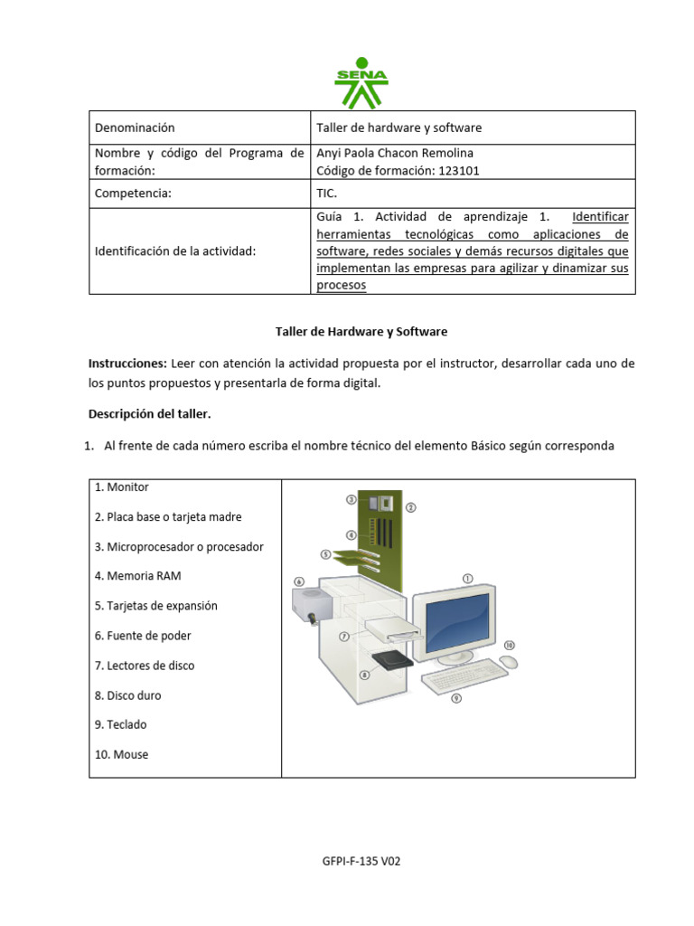 Taller de Hardware y Software SENA | PDF | Software de la aplicacion ...