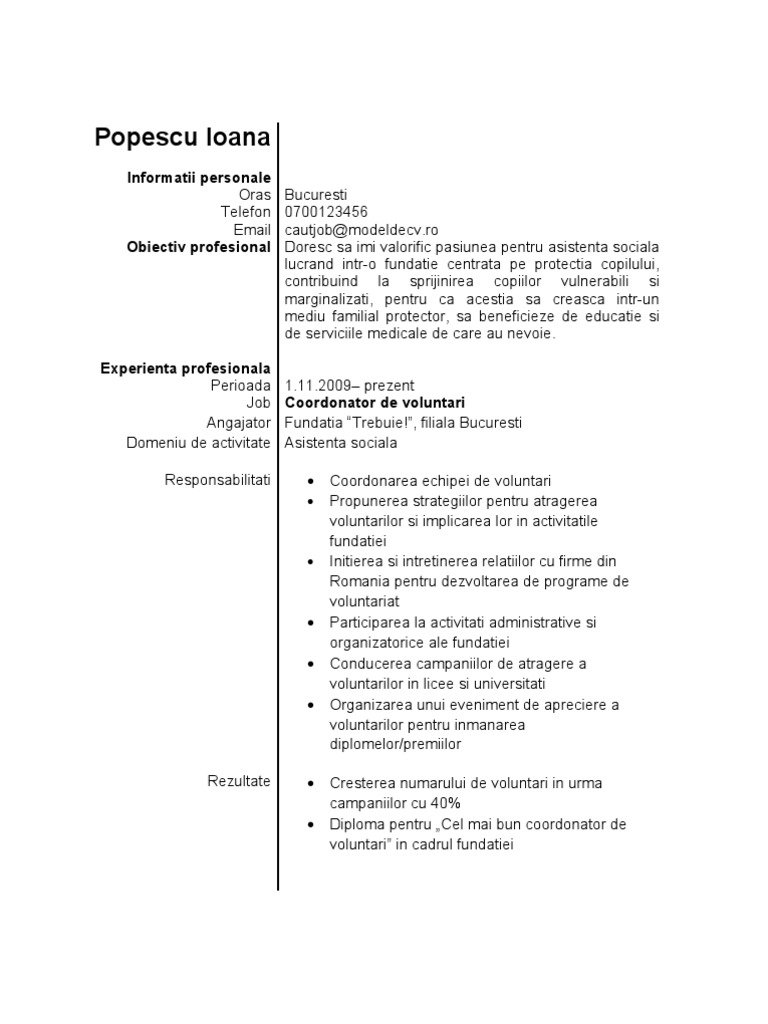 A of outline resume