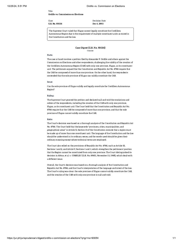 Ordillo vs. Commission On Elections | PDF | Constitution | Supreme ...