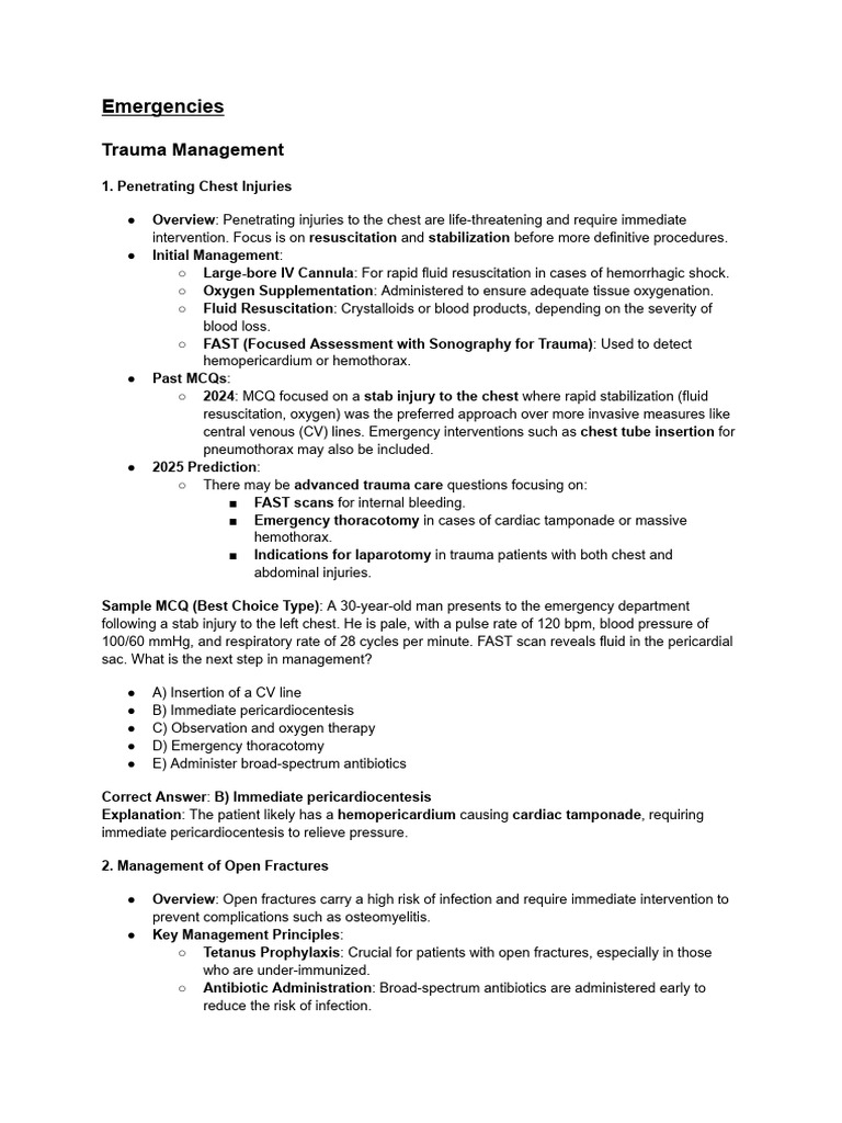 Trauma Management in Emergencies Guide | PDF | Surgery | Major Trauma