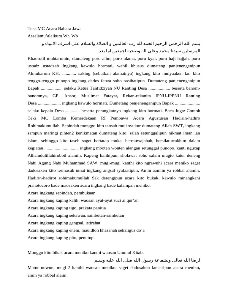Teks MC Pengajian Bahasa Jawa | PDF