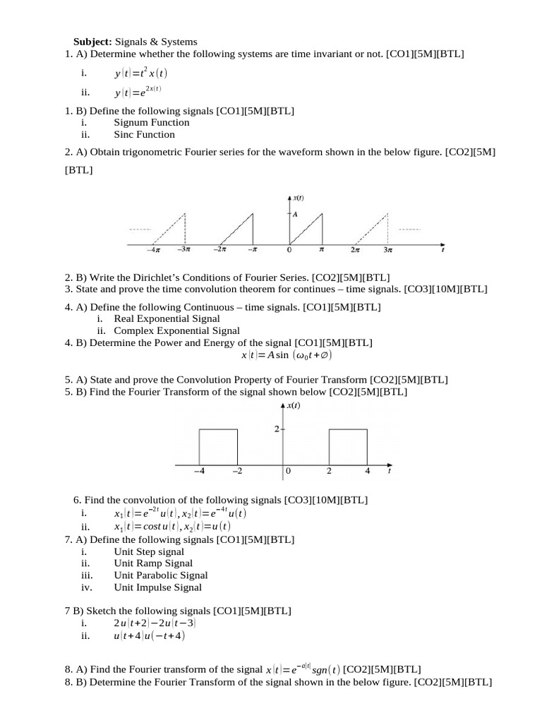 SS Mid-1 Question Bank | PDF | Fourier Transform | Convolution