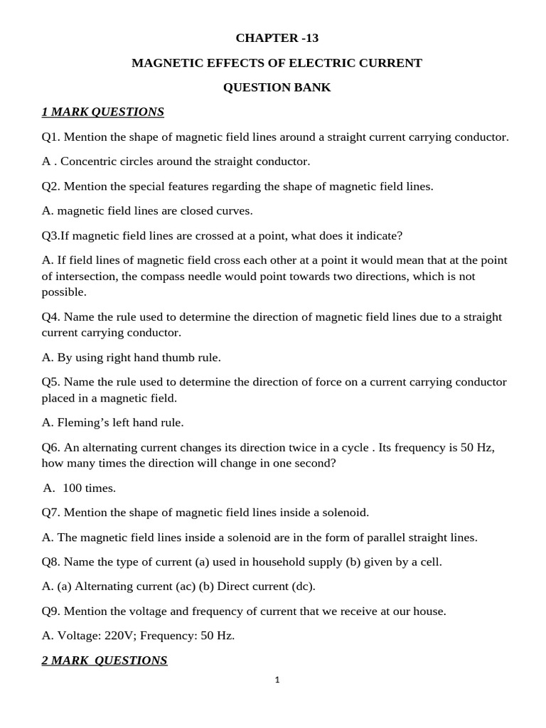 Magnetic Effects of Electric Current Q&A | PDF | Alternating Current ...