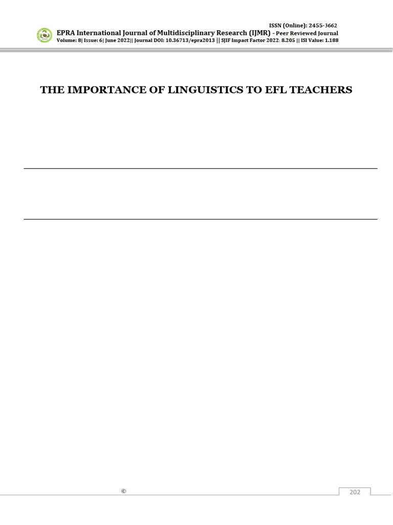 Importance of Linguistics in EFL Teaching | PDF | Linguistics ...