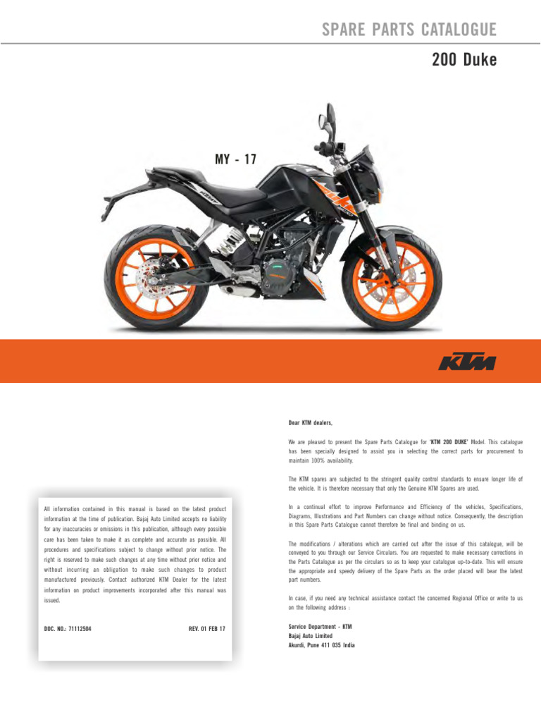 KTM Duke 200 Spare Parts Catalogue | PDF | Clutch | Piston