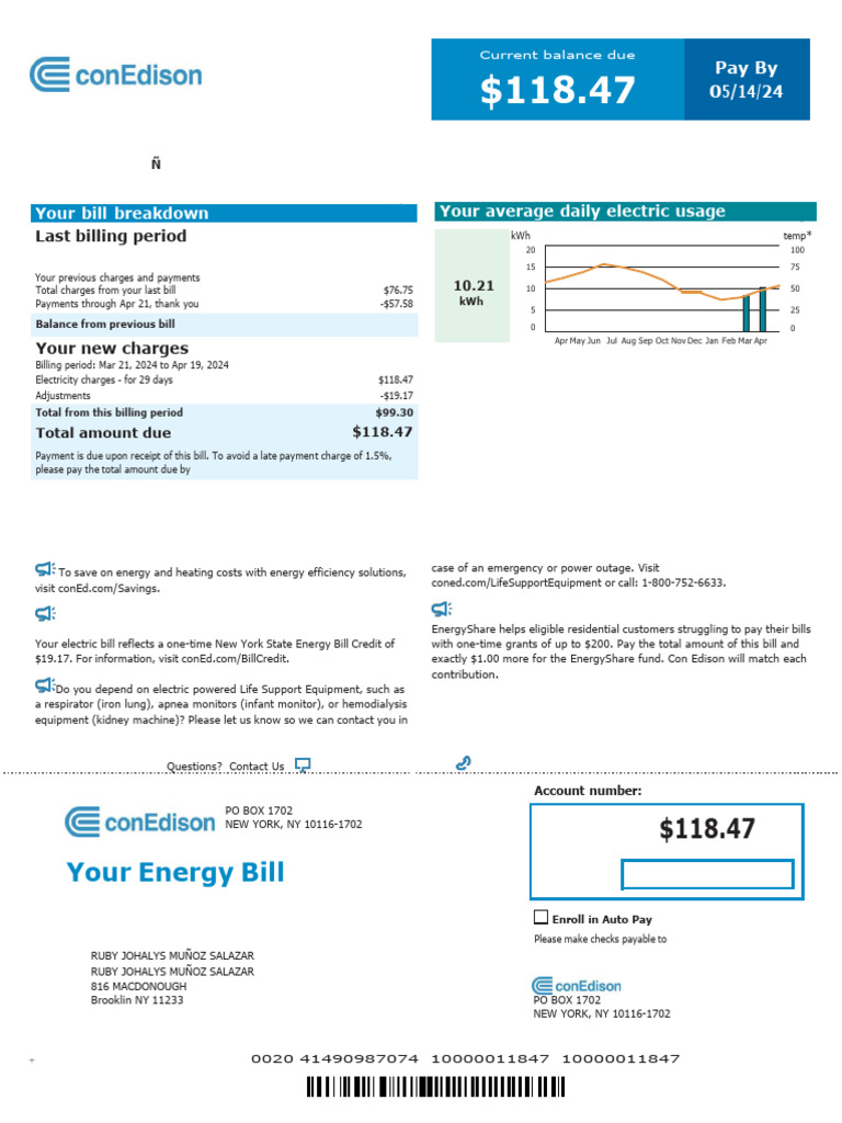 Your Energy Bill: Your Bill Breakdown Your Average Daily Electric Usage ...