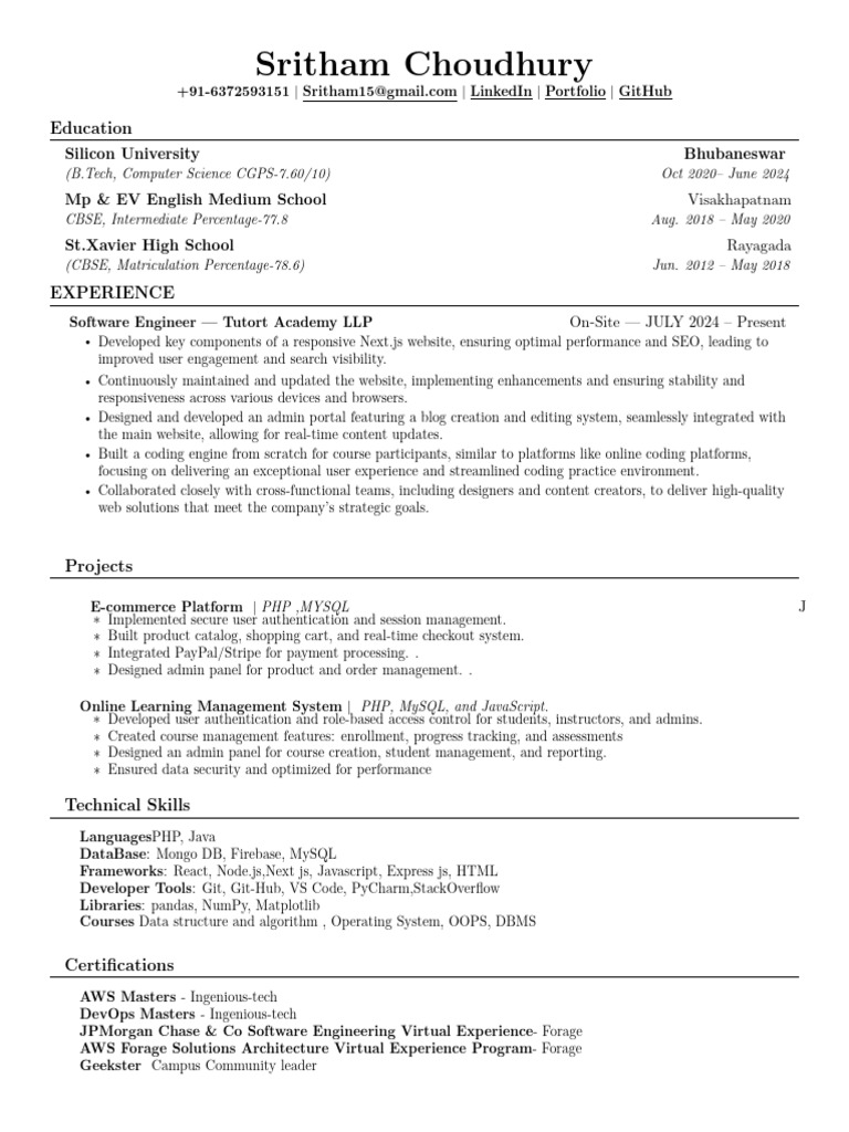 Sritham s resume pdf websites my sql