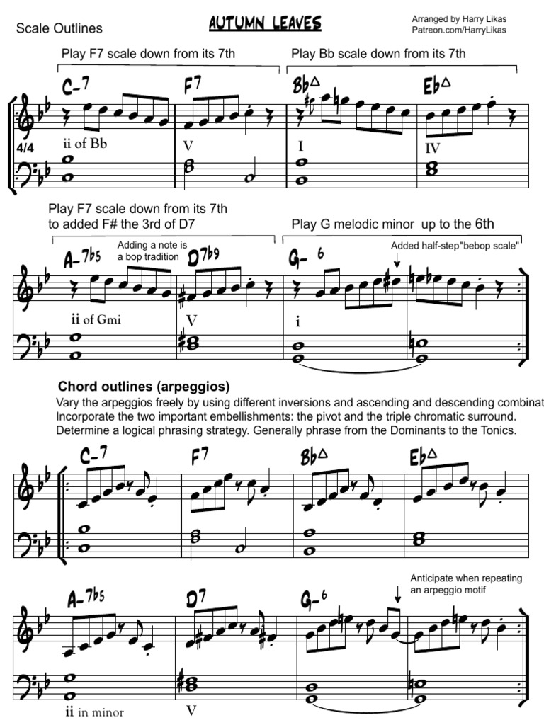 Autumn Leaves G Mi Play Scales Down | PDF | Pitch (Music) | Harmony