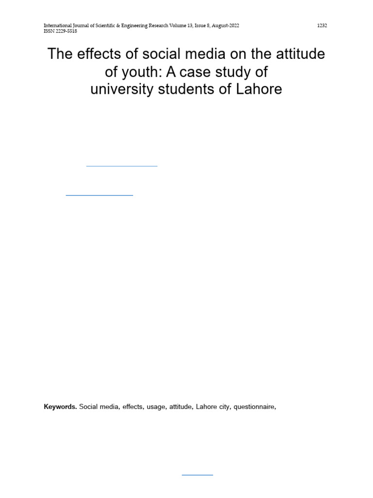 The Effects of Social Media on the Attitude of Youth a Case Study of ...