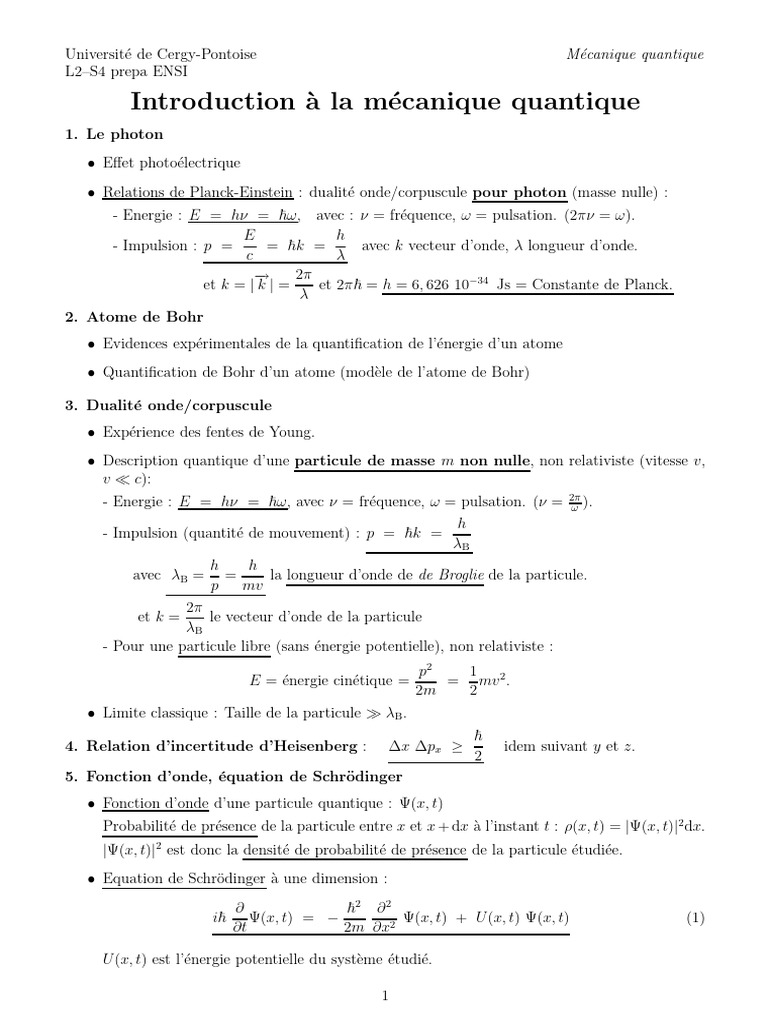 Introduction à la mécanique quantique | PDF | Photon | Équation de ...