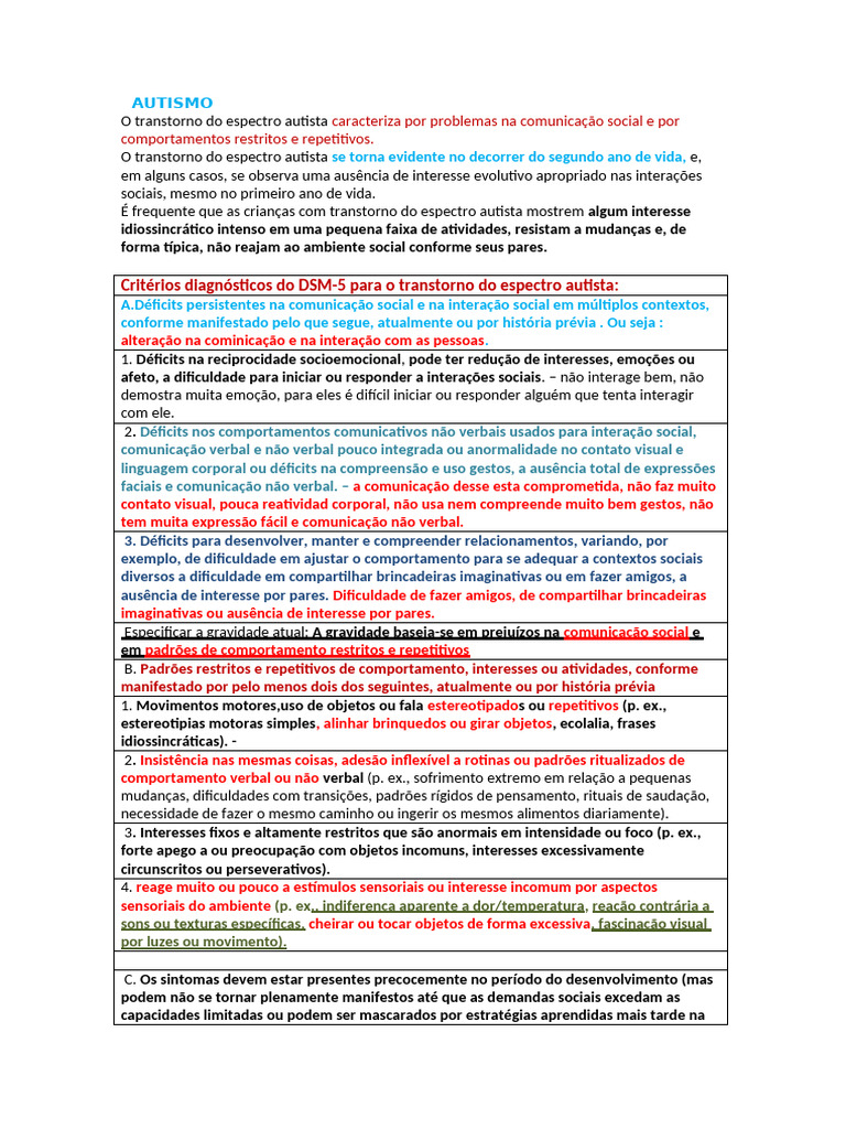 Entendendo o Transtorno do Espectro Autista | PDF | Espectro do autismo ...