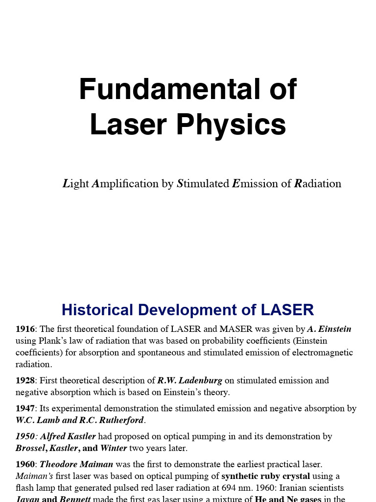 Fundamentals of Laser Physics Explained | PDF | Laser | Emission Spectrum