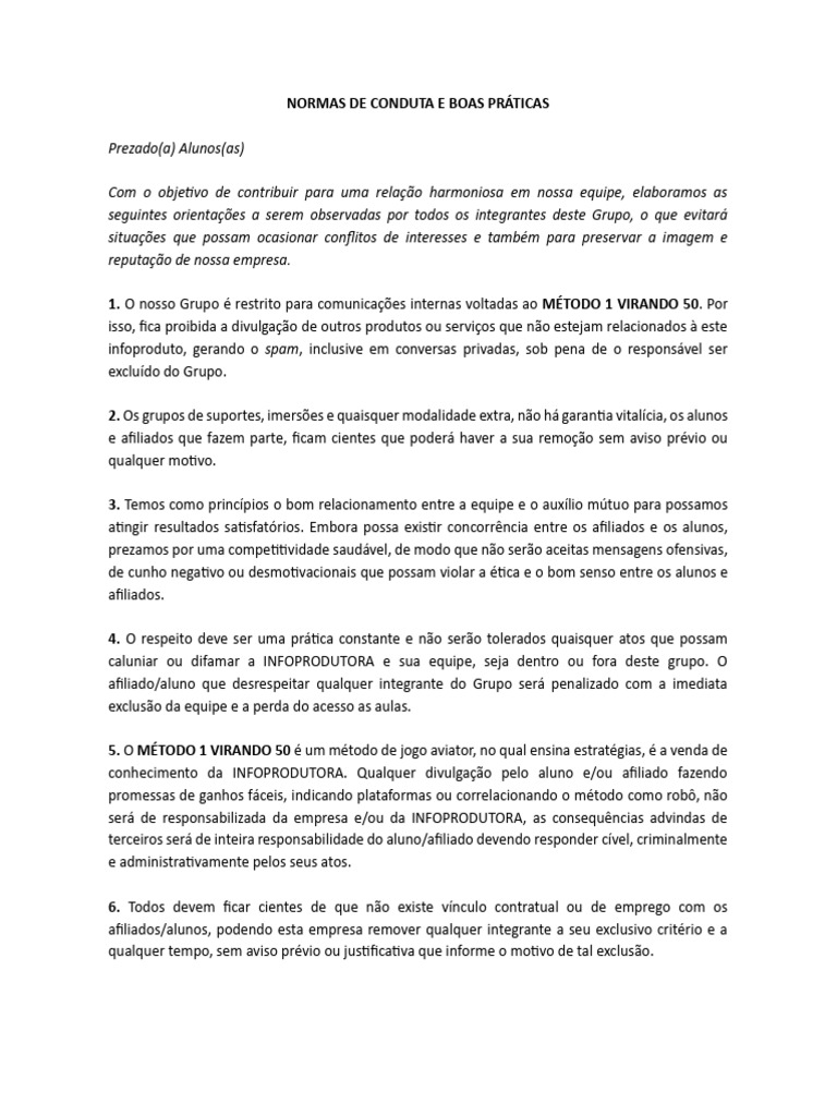 Normas de Conduta para Alunos e Afiliados | PDF