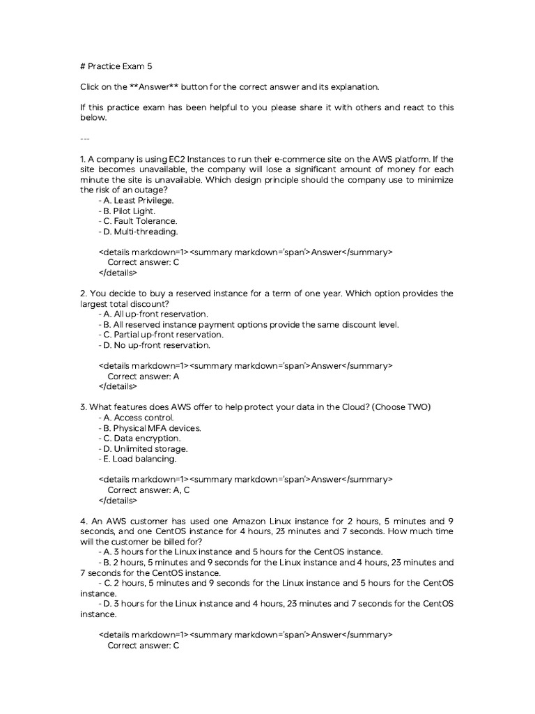 AWS Practice Exam: EC2 and RDS Insights | PDF | Amazon Web Services ...
