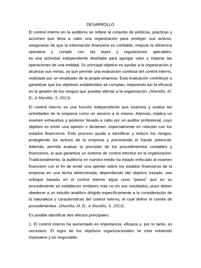 Desarrollo de Control Interno en La Auditoría | PDF | Auditoría | Business