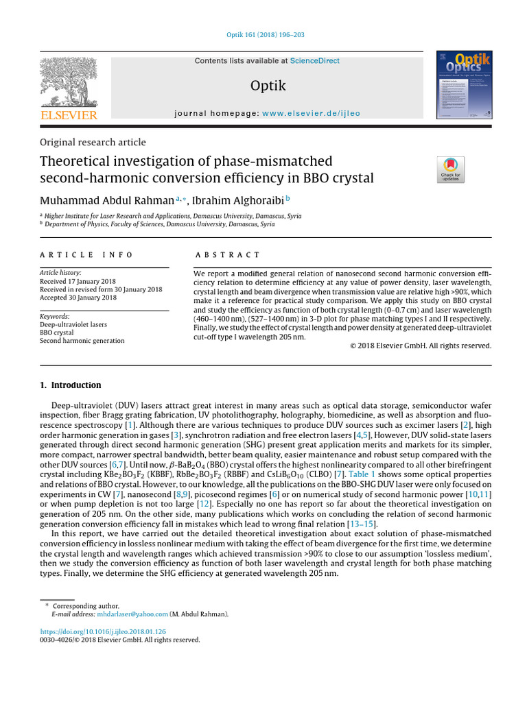 Phase-Mismatched SHG in BBO Crystal | PDF | Nonlinear Optics | Laser