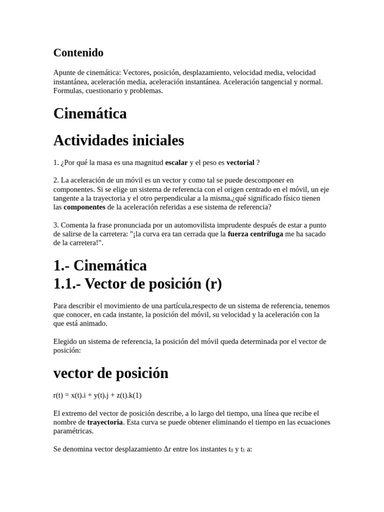 Cinematica Vectorial | PDF | Aceleración | Velocidad