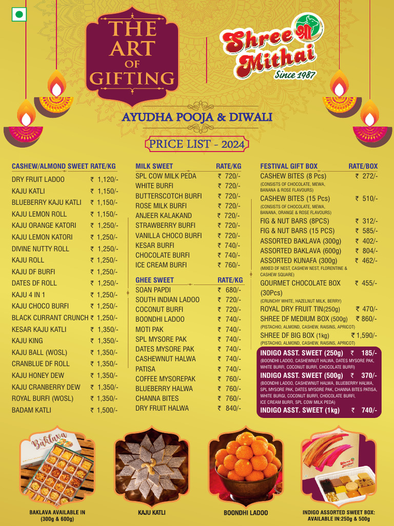 Shree+Mithai+Price+List+2024 | PDF | Foods | Cuisine