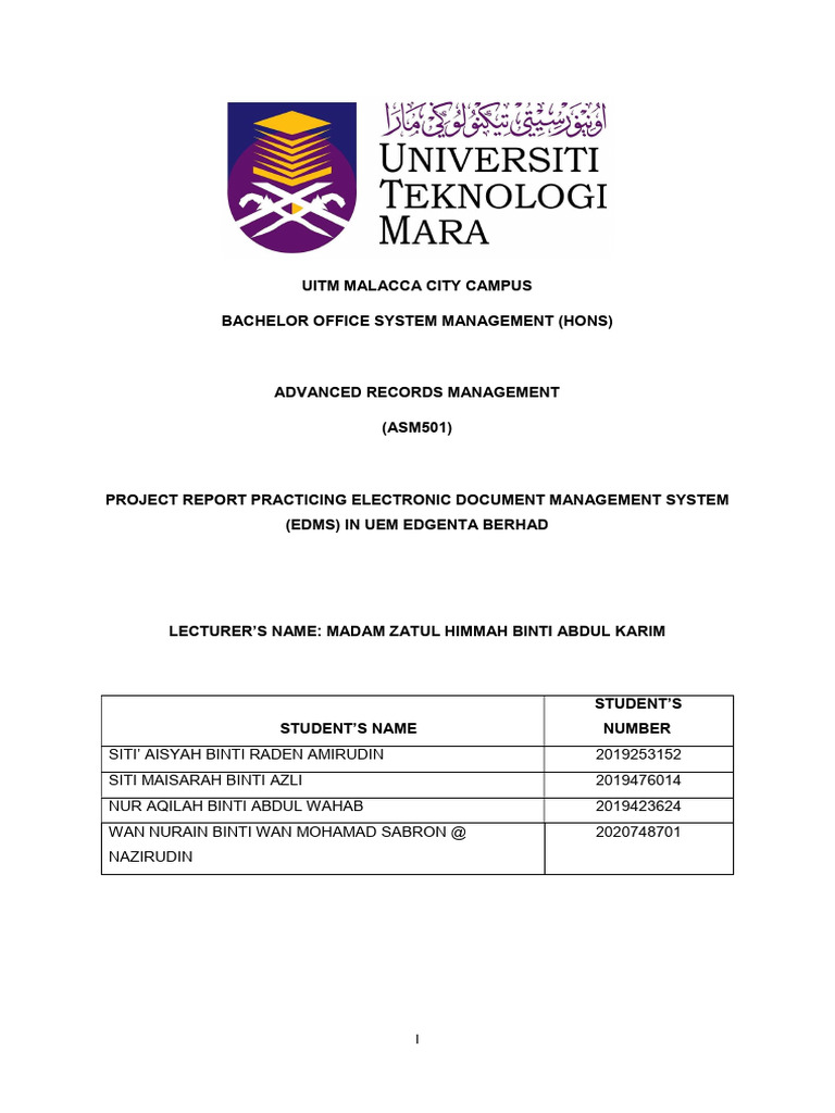 Asm 501 Group Project 1 PDF | PDF | Records Management | Computer File