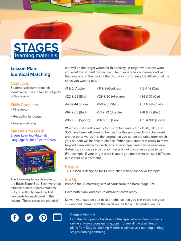 Lesson Plan: Identical Matching: Objective | PDF | Cognitive Science ...