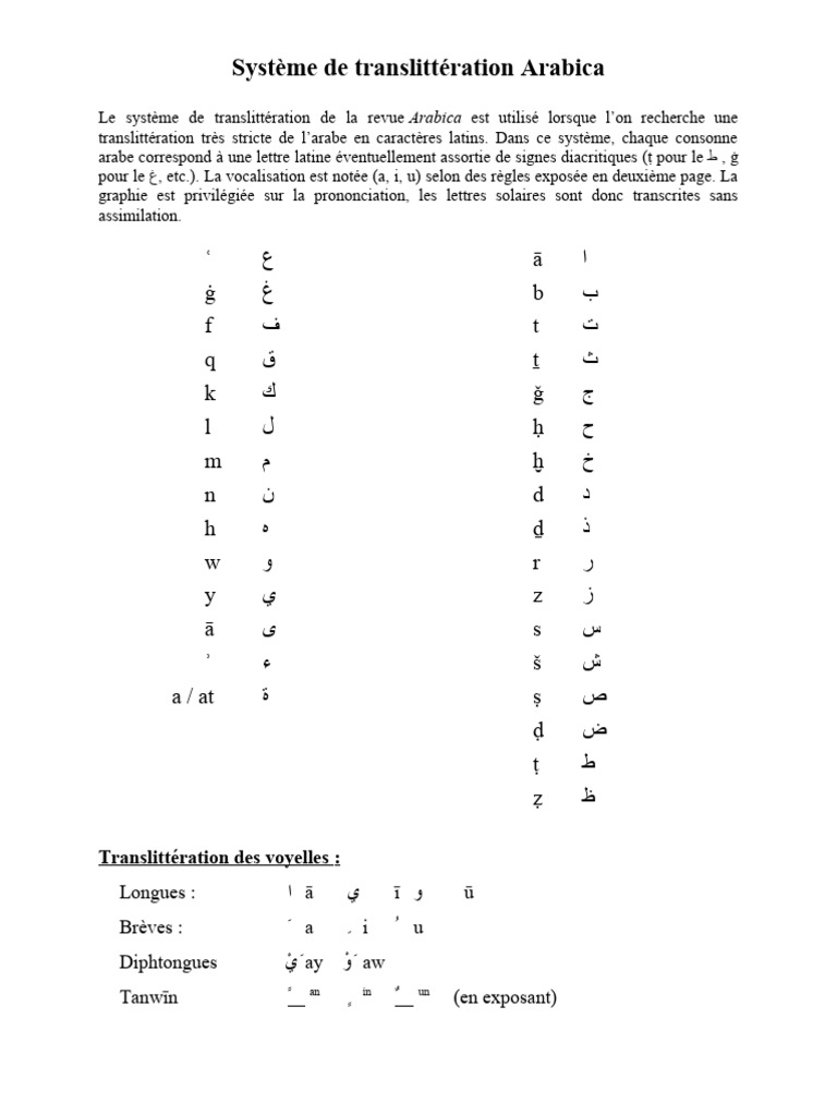 Système de translittération Arabica | PDF | Orthographie | Langues