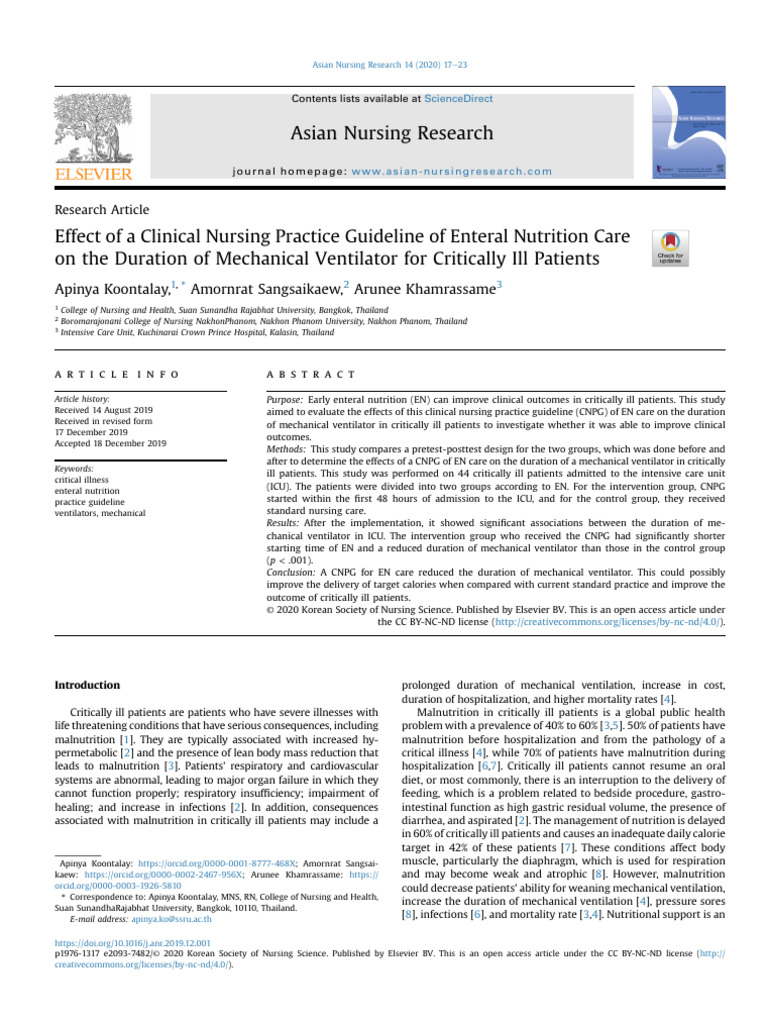 Enteral Nutrition's Impact on Ventilator Duration | PDF | Intensive ...