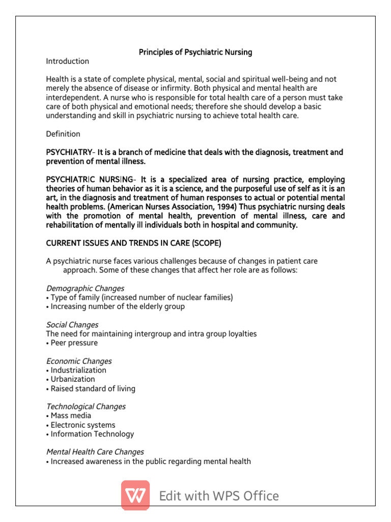 Principles of Psychiatric Nursing Overview | PDF | Mental Health ...