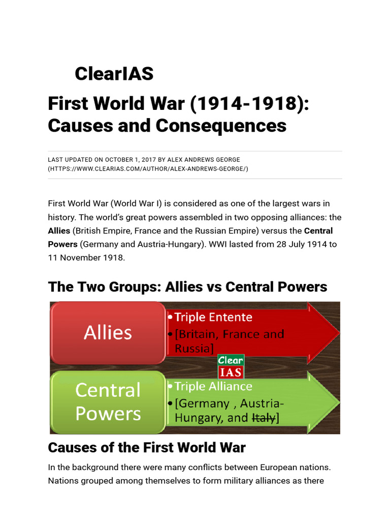 Causes and Consequences of WWI | PDF | Allies Of World War I | Austria ...